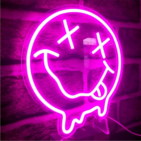 Neon Pink Melting Smiley Face Tongue Emoji Party Bday Light LED Wall Room Decor - Picture 5 of 5